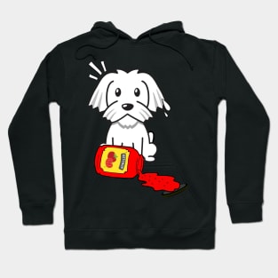 Funny white dog spilled tomato ketchup Hoodie